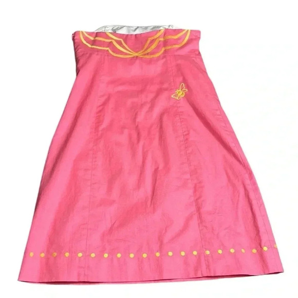 Lilly Pulitzer strapless dress women .size 0 zero , pink,cotton,embroidered. - Picture 9 of 15